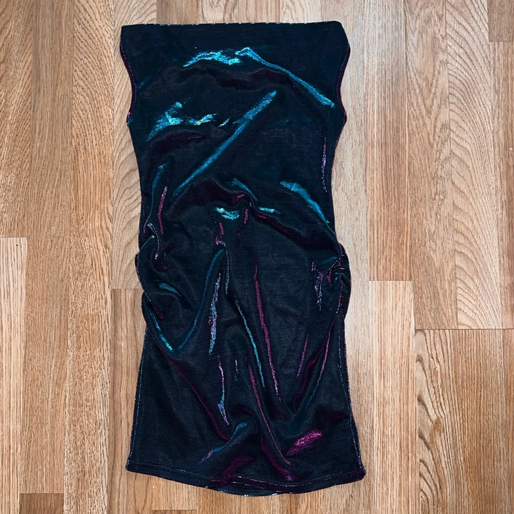 Draped Metallic Bodycon Mini Dress NWOT
